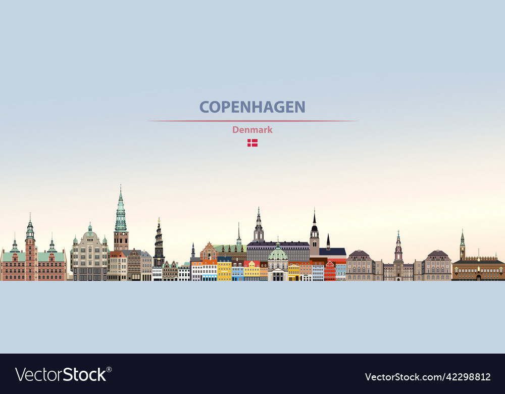 Copenhagen city skyline on colorful gradient