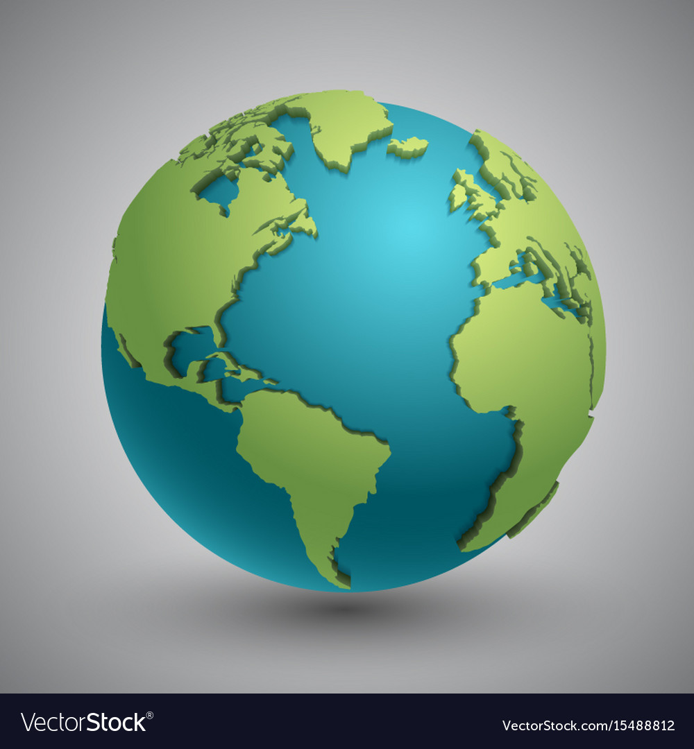 Earth Globe With Green Continents Modern 3d World Vector Image