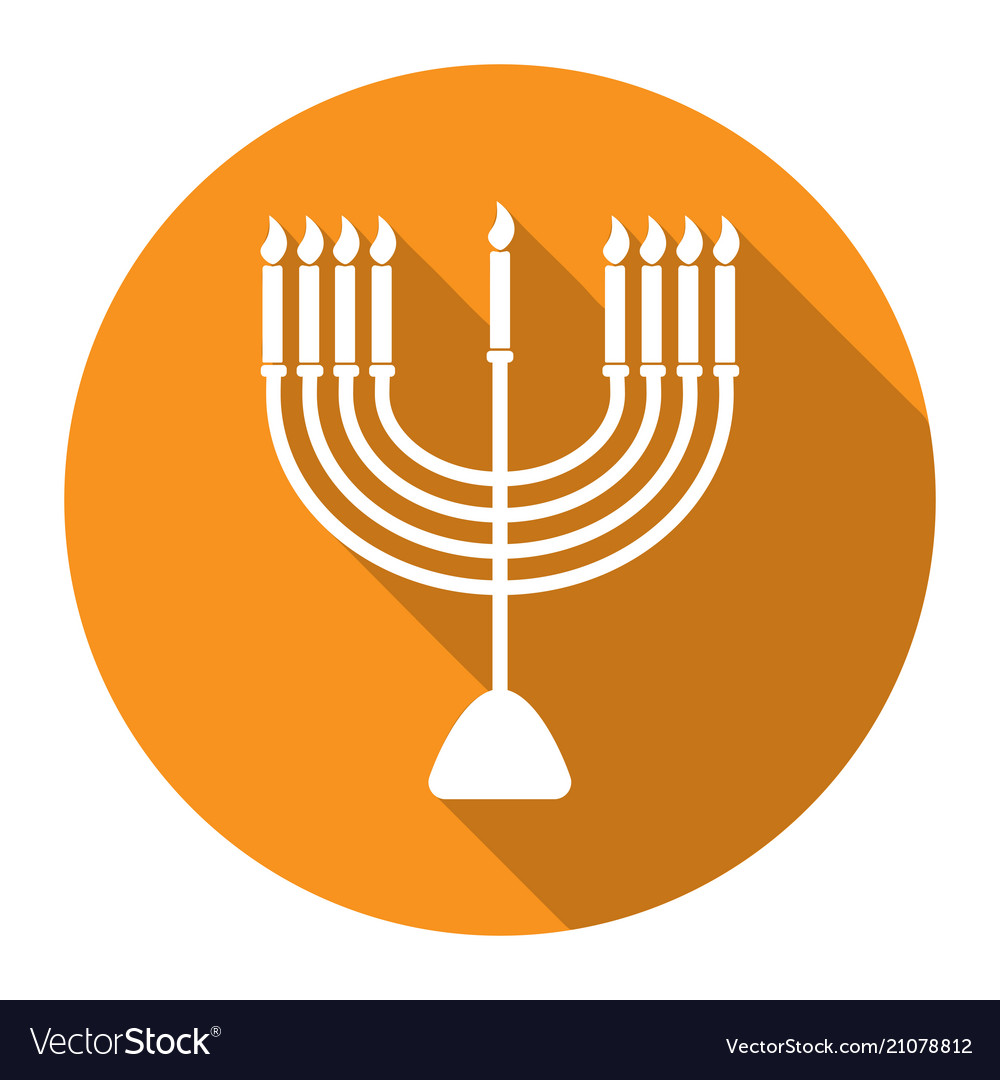 Flat hanuka icon with long shadow isolated on oran