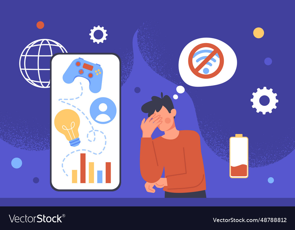 Man with information overload concept vector image Man with information overload concept