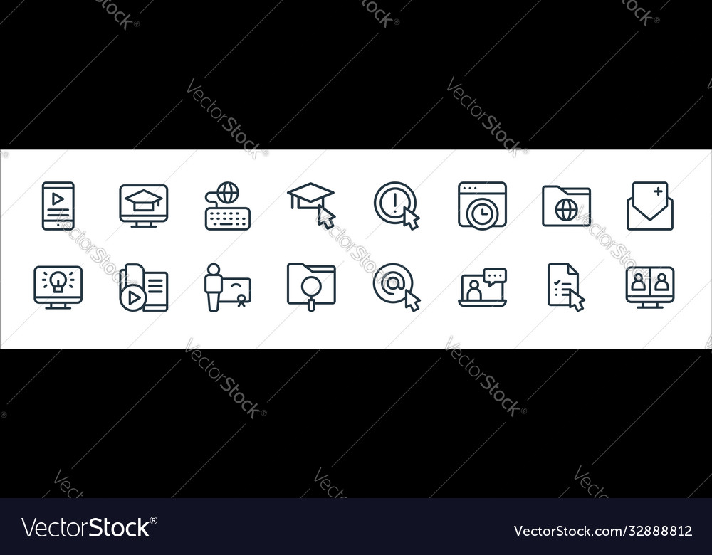 Online learning line icons linear set quality vector image Online learning line icons linear set quality