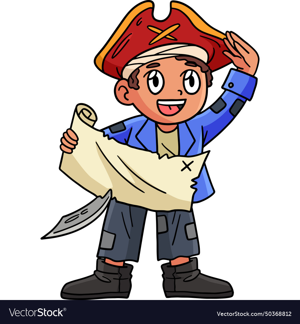 Pirate with treasure map cartoon colored clipart Vector Image