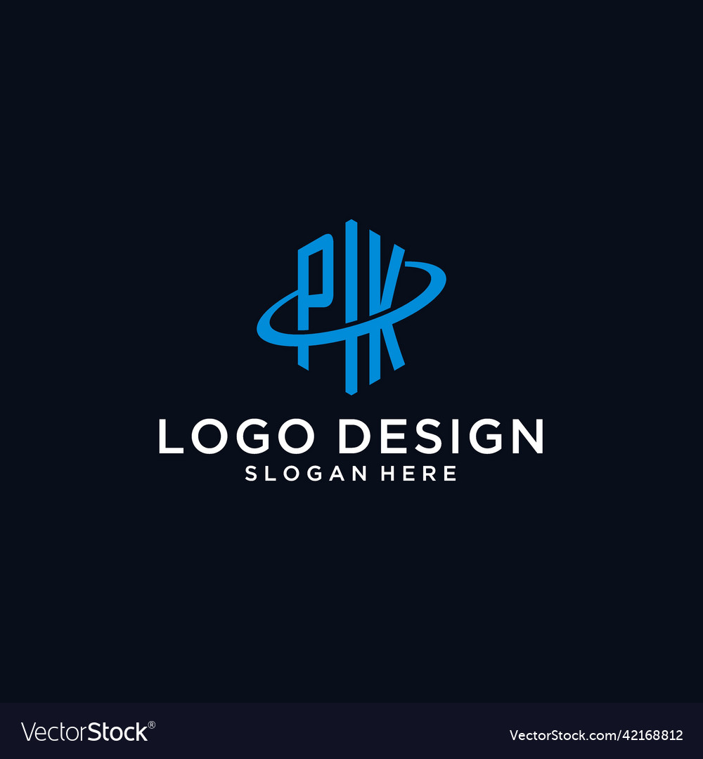 Pk initial monogram logo with hexagonal shape
