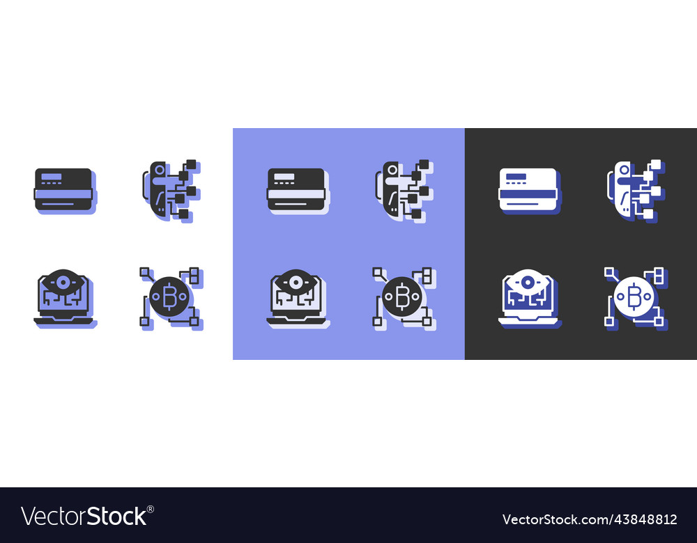 Set blockchain technology bitcoin credit card vector image Set blockchain technology bitcoin credit card