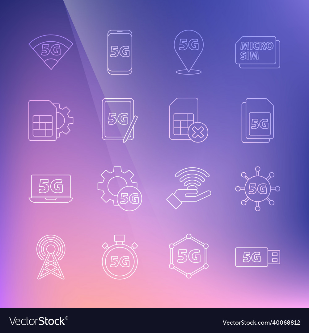 Set line 5g modem network sim card location vector image Set line 5g modem network sim card location