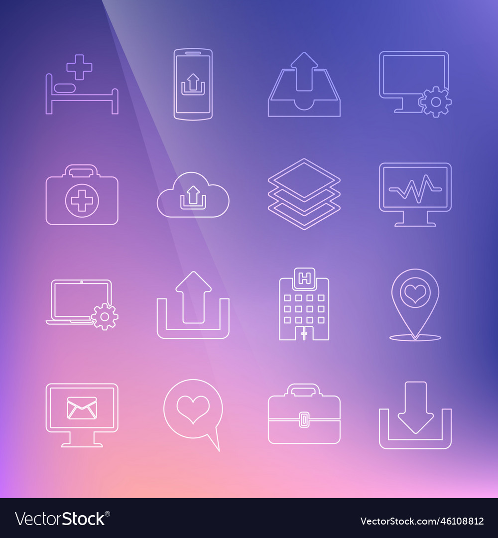 Set line download map pointer with heart monitor vector image Set line download map pointer with heart monitor