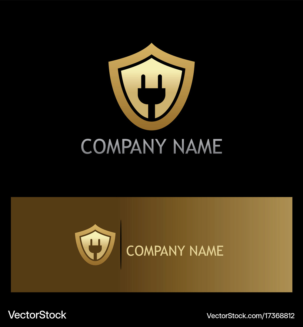 Shield electric save guard gold logo Royalty Free Vector