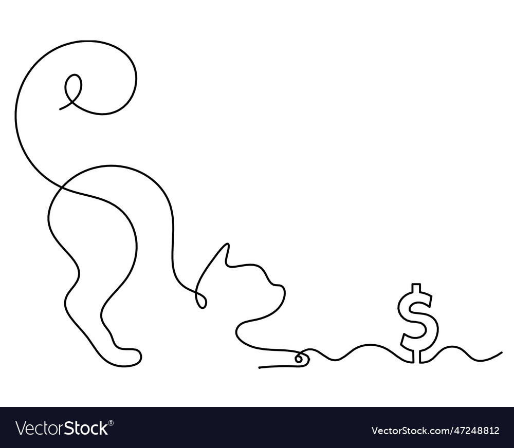 Silhouette of abstract cat with dollar in line