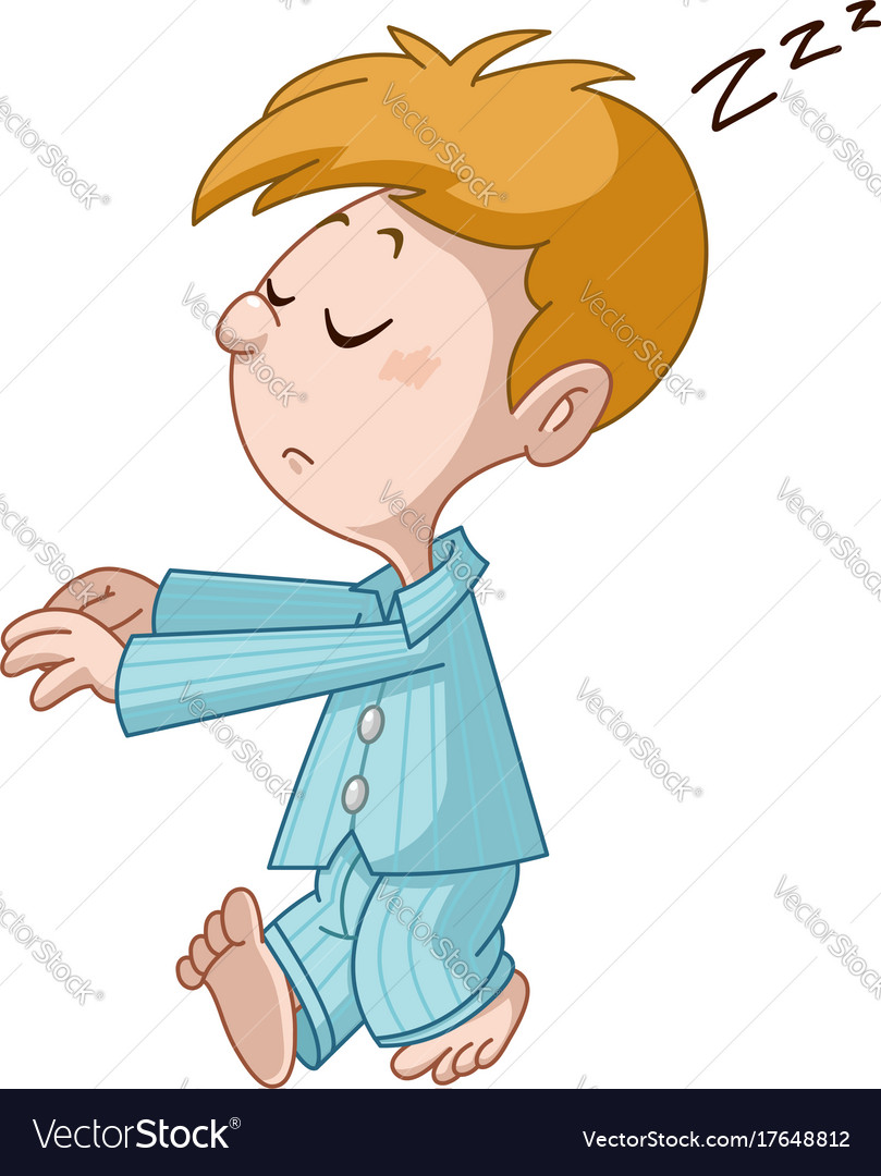 Sleepy girl sleepwalking at night tired kid Vector Image