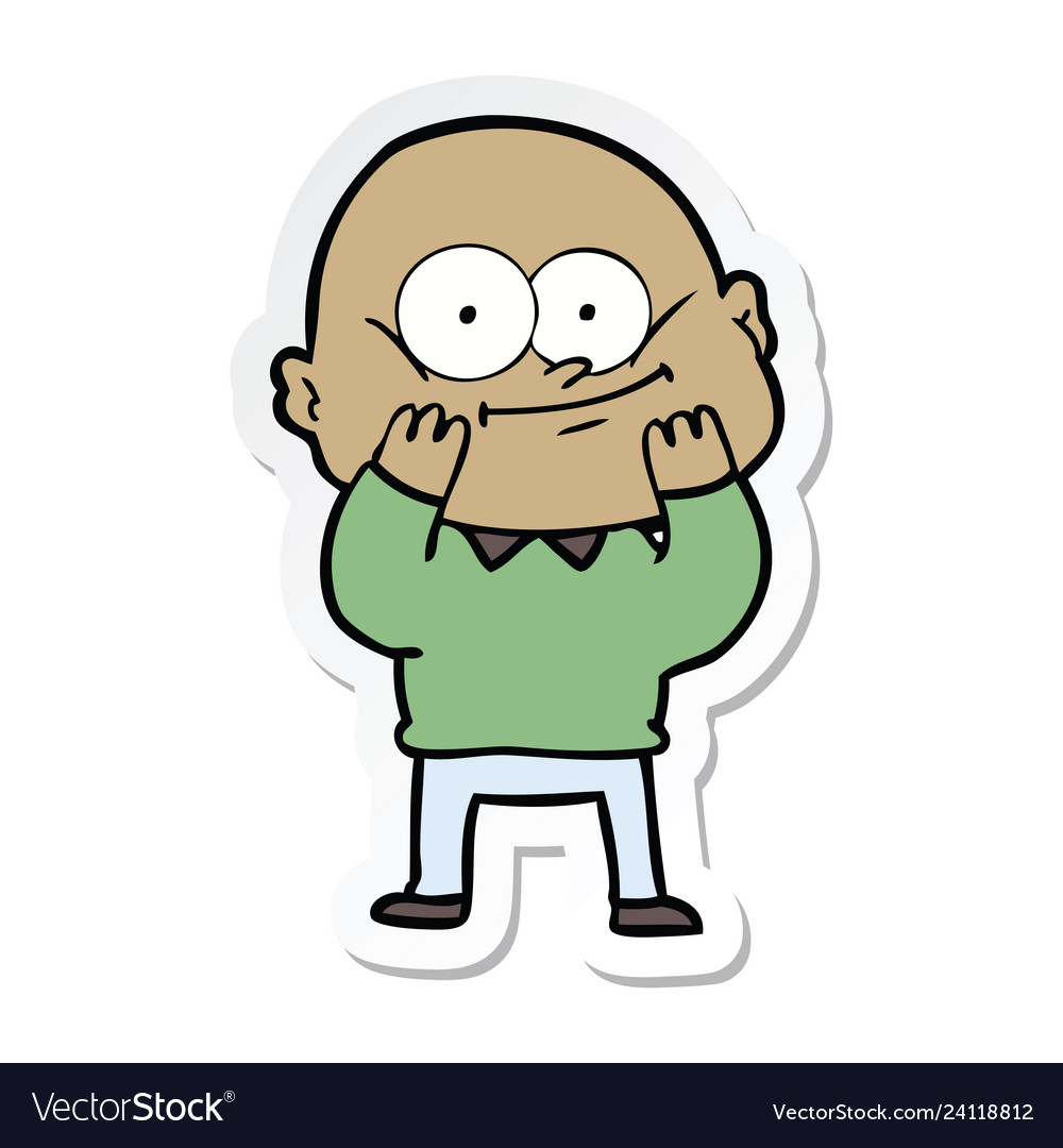 Sticker of a cartoon bald man staring Royalty Free Vector