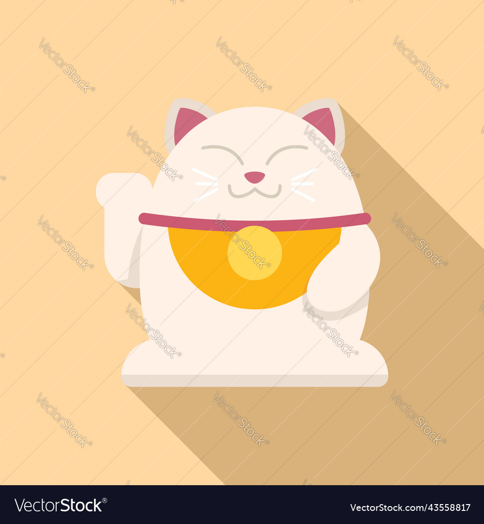 Funny lucky cat icon flat vector. Japan fortune. Cute animal