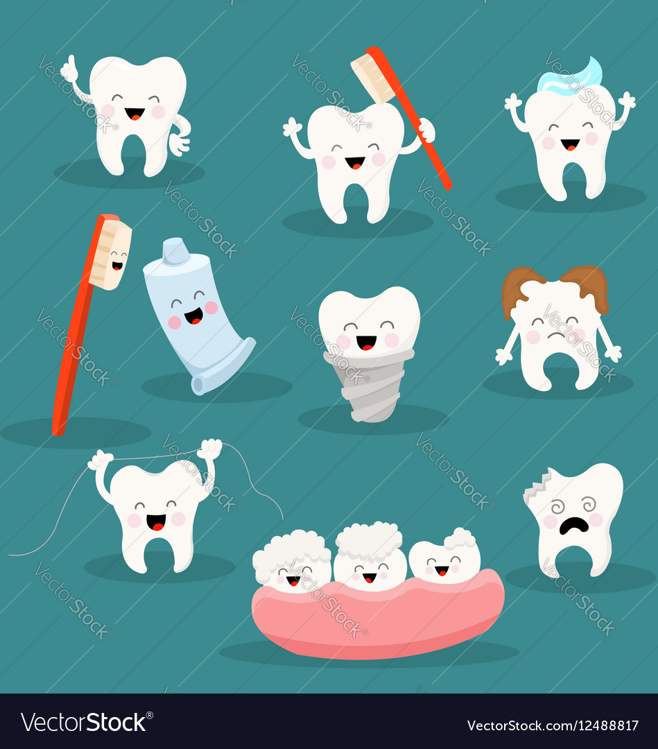 Cute tooth character set Royalty Free Vector Image