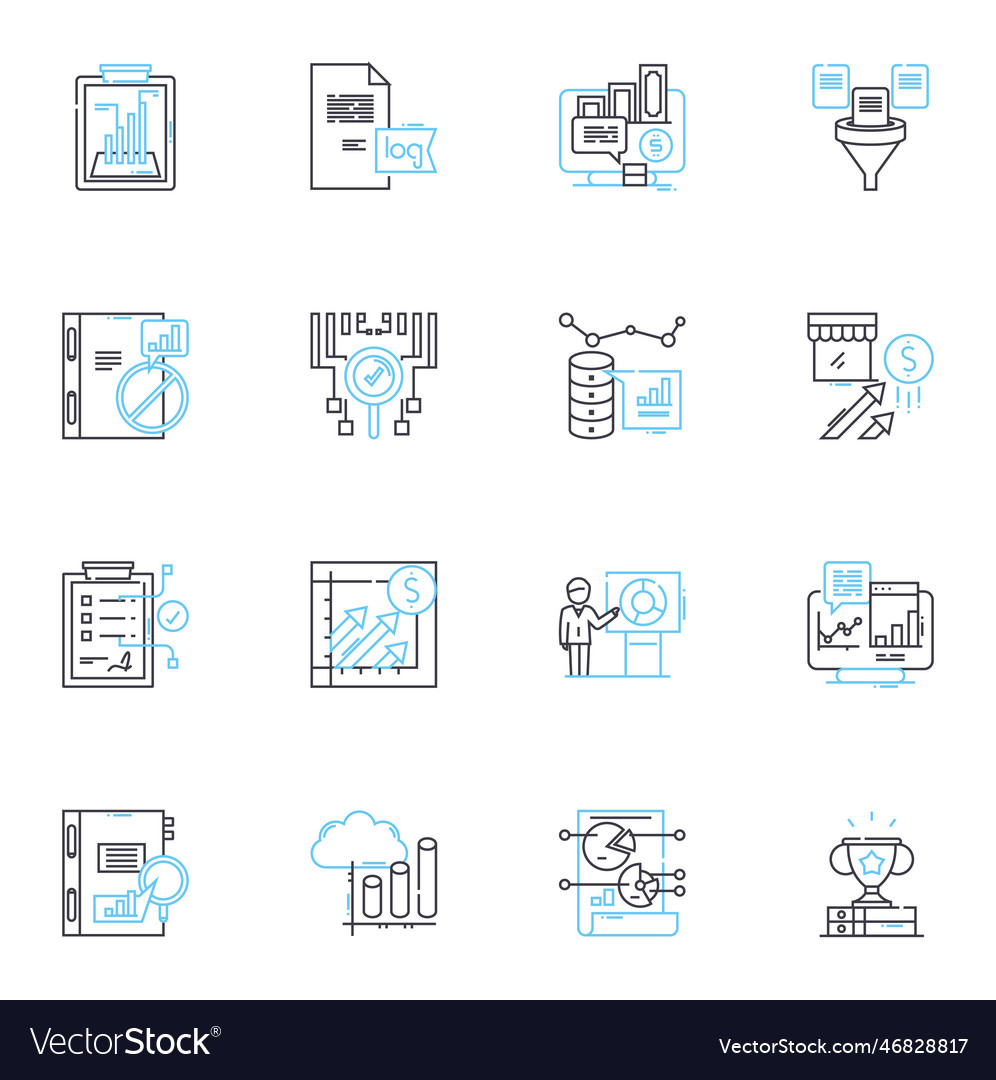 Data interpretation linear icons set analysis vector image Data interpretation linear icons set analysis