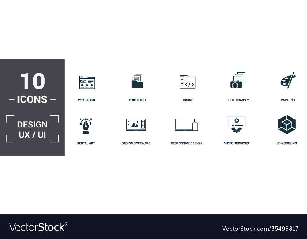 Design ui and ux set icons collection includes