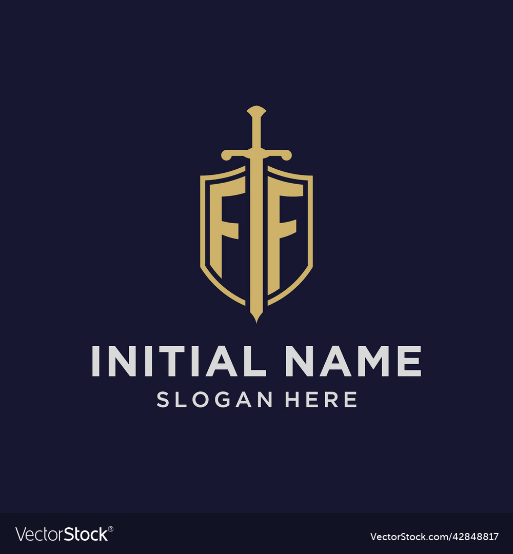 Ff logo initial monogram with shield and sword