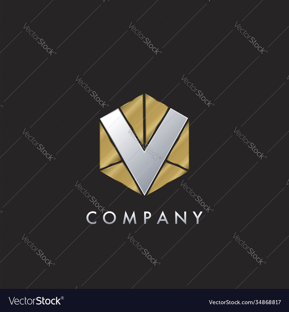 Geometrical hexagon v letter with arrow up logo Vector Image