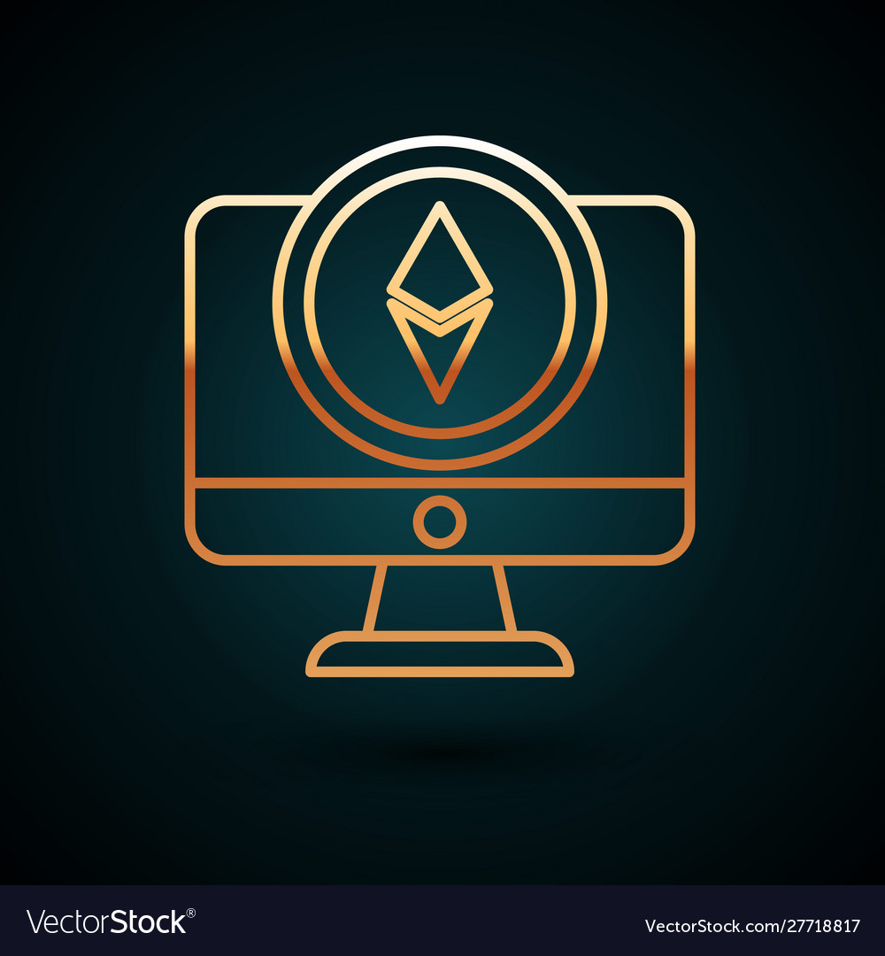 Gold line monitor and cryptocurrency coin ethereum