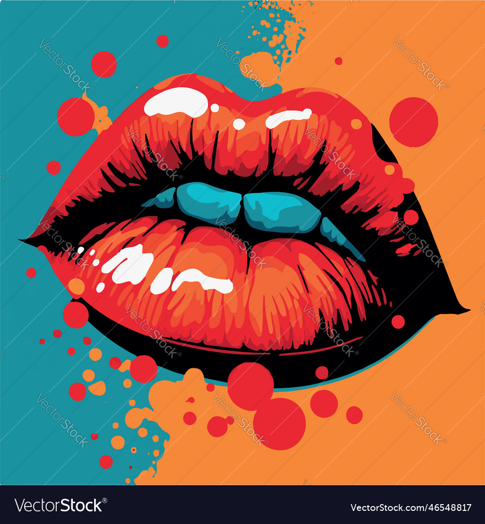 Lips Pop Art Sensual Mouth Fashion Poster Modern Vector Image 6344