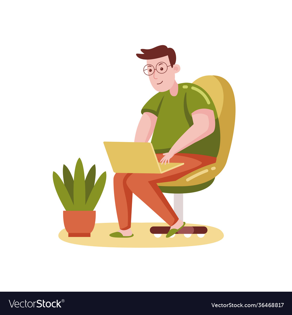 Man Working With Laptop At Home Royalty Free Vector Image