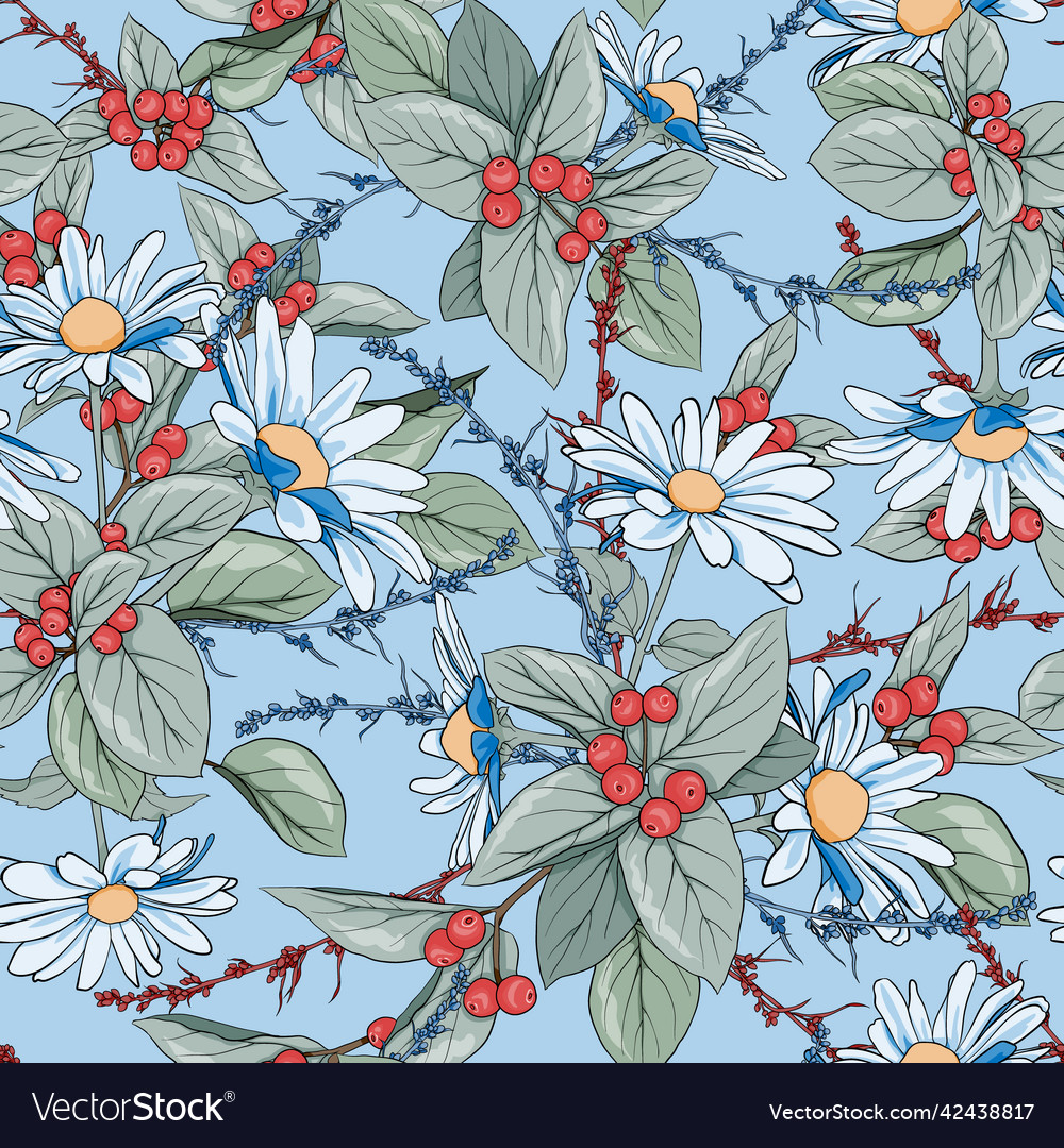 Seamless pattern with chamomiles branches