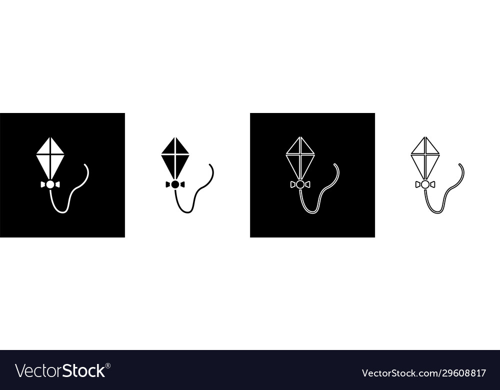 Set kite icon isolated on black and white