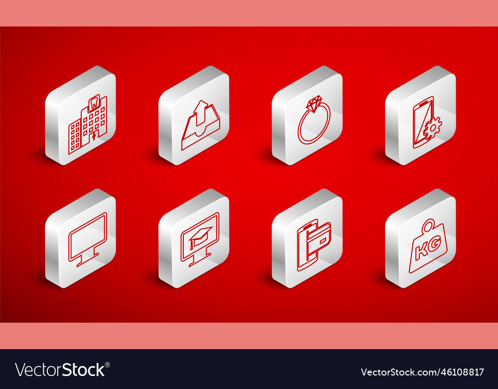 Set line weight upload inbox diamond engagement vector image Set line weight upload inbox diamond engagement