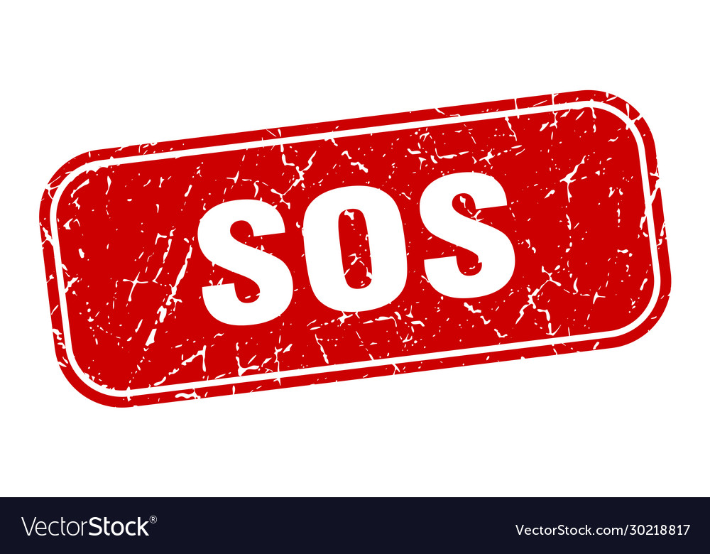 Sos Stempel quadratisch grungy rot Schild