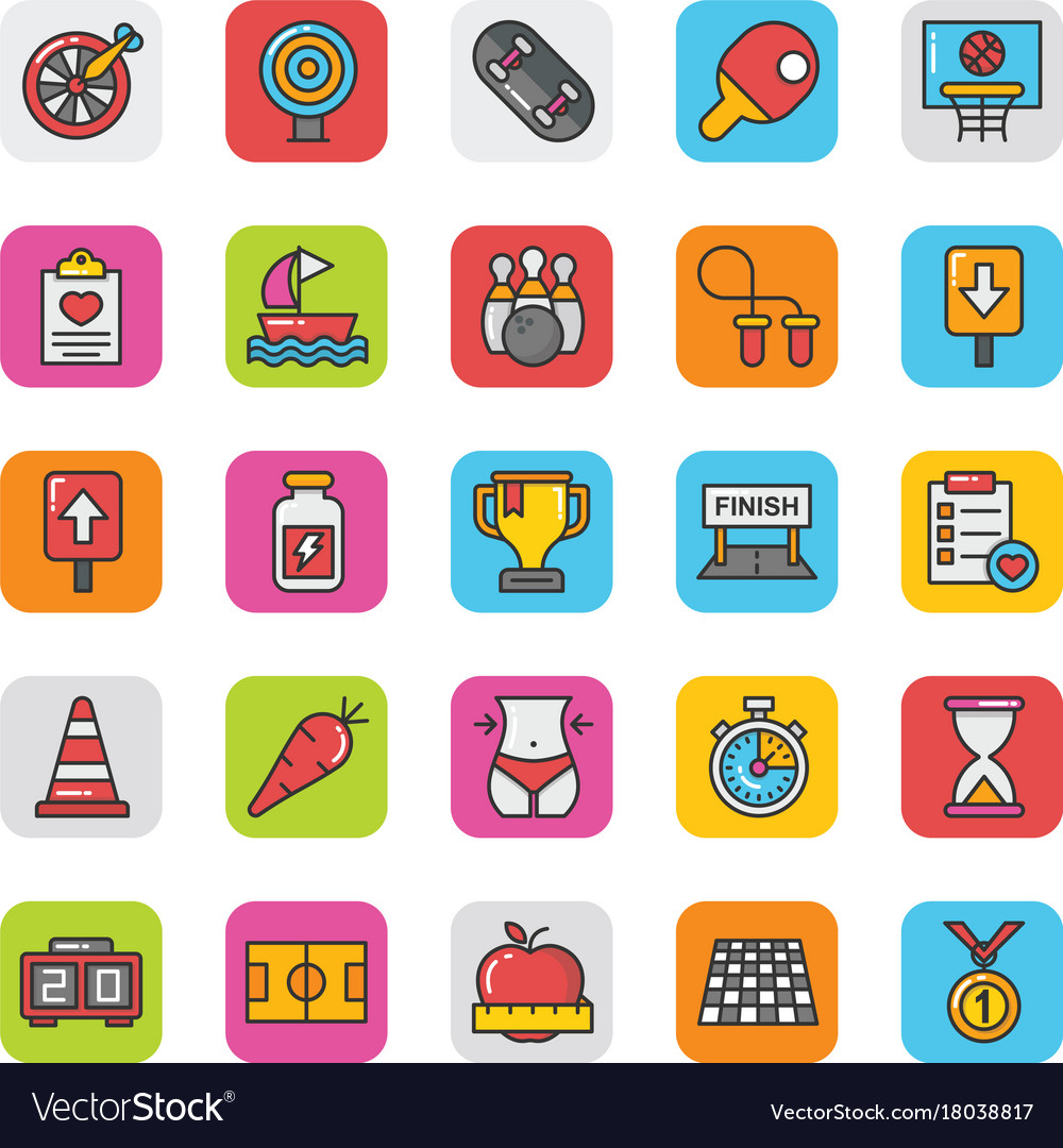 Sport und Spiele flache Icons Set 4