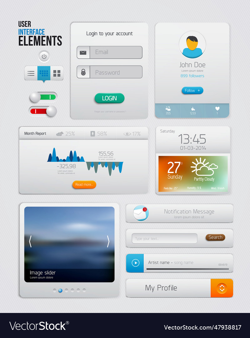 Ui elements for web and mobileicons vector image Ui elements for web and mobileicons