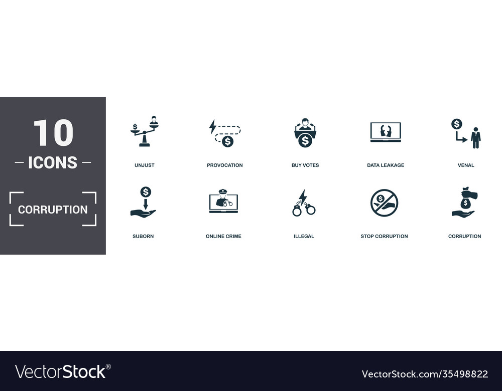 Corruption set icons collection includes simple Vector Image Corruption set icons collection includes simple