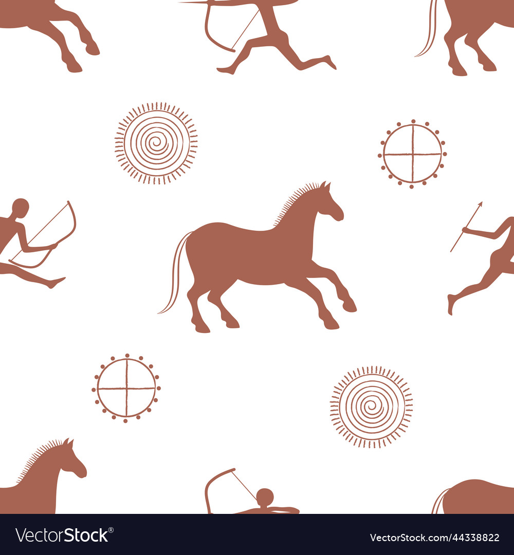 Graphic seamless pattern with wild ancient