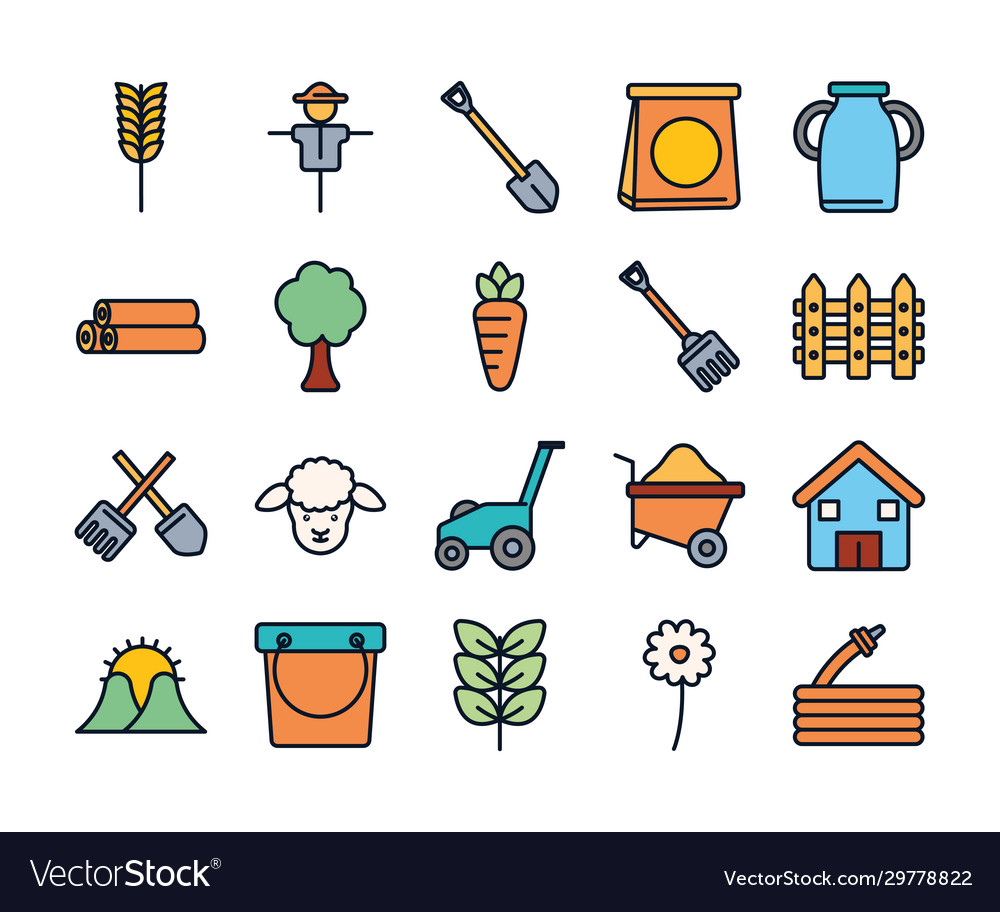 Isolated agronomy line fill style icon set vector image Isolated agronomy line fill style icon set