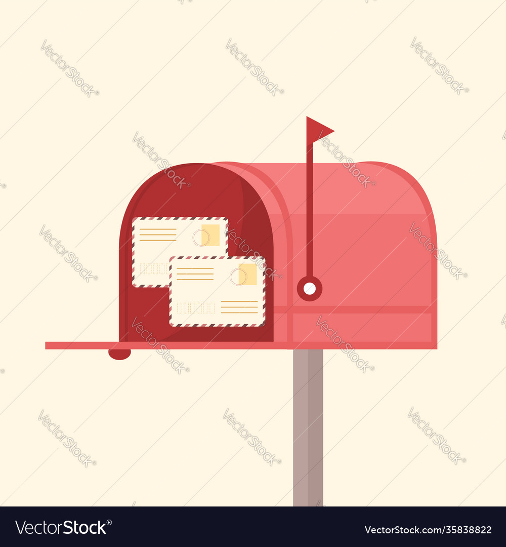 Mailbox with flag and letters mail delivery