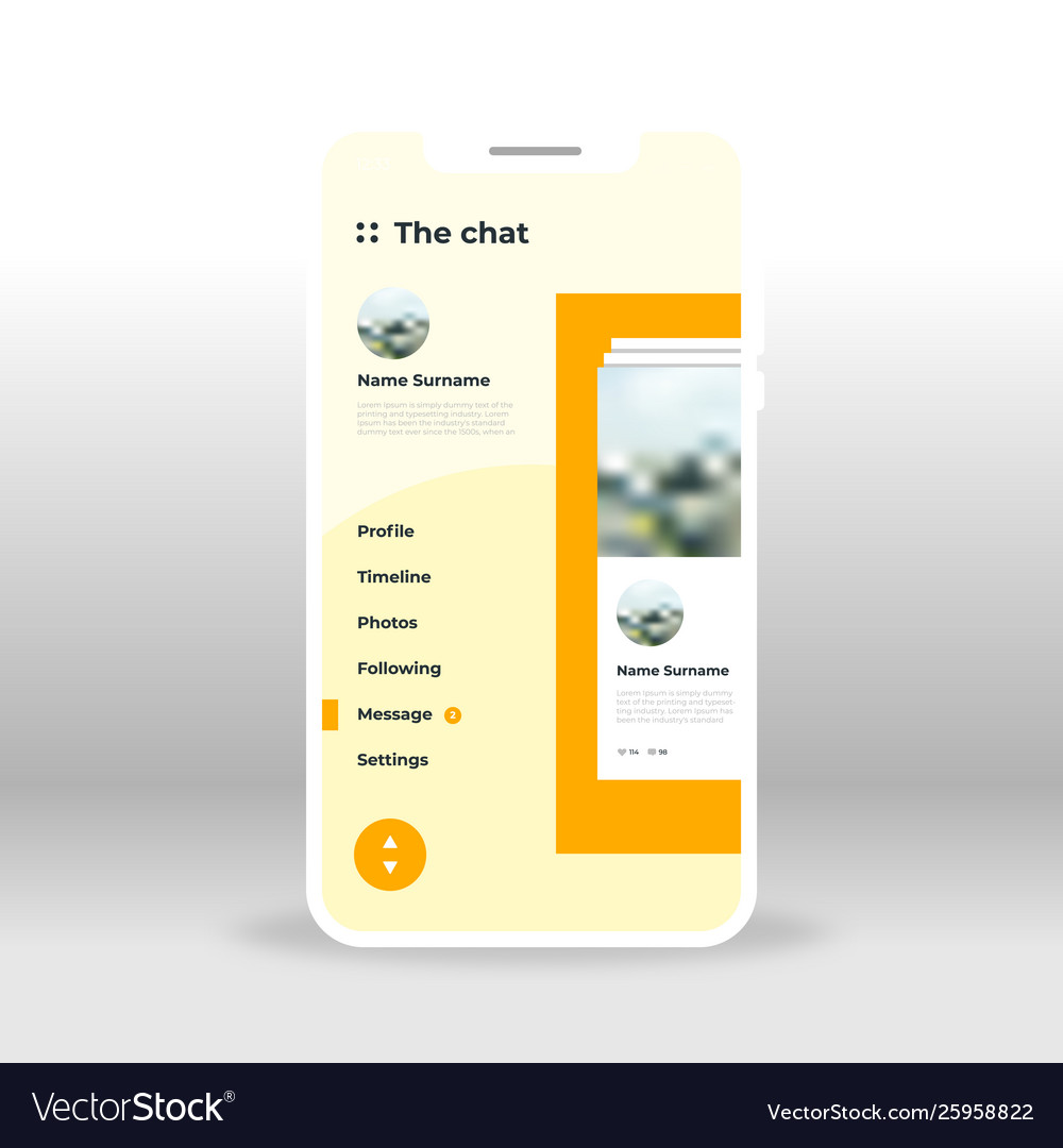 Orange yellow chat ui ux gui screen for mobile Vector Image