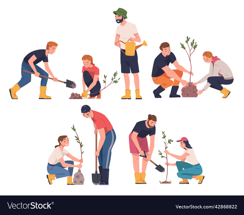 Menschen charakterisieren pflanzen Baum sapling im Boden vector image Menschen charakterisieren pflanzen Baum sapling im Boden