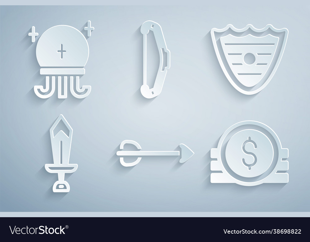 Set arrow shield sword for game ancient coin vector image Set arrow shield sword for game ancient coin