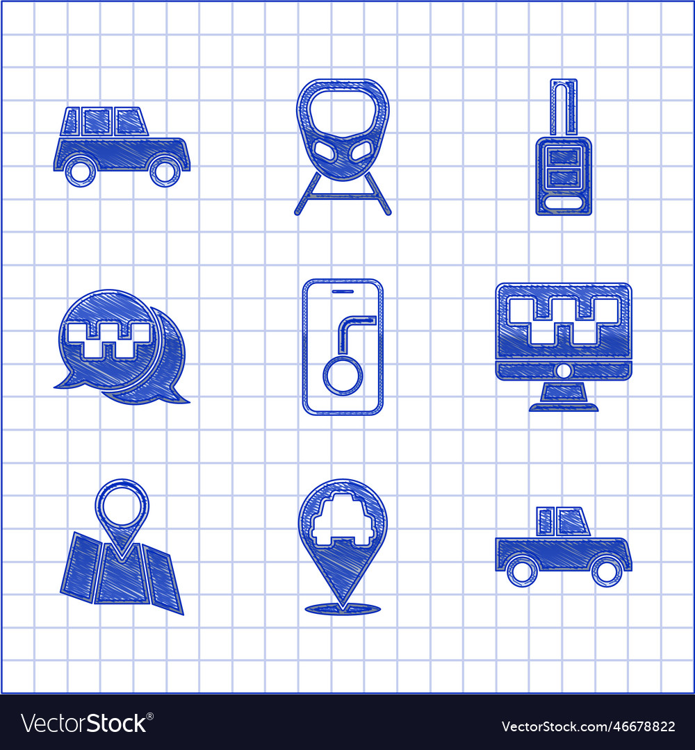 Set city map navigation location with taxi car vector image Set city map navigation location with taxi car