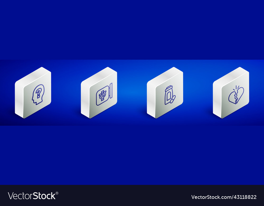 Set isometric line head with question mark