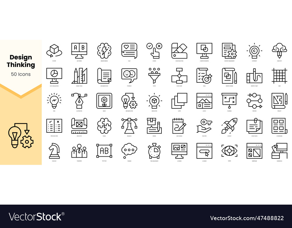 Set of design thinking icons simple line art vector image Set of design thinking icons simple line art