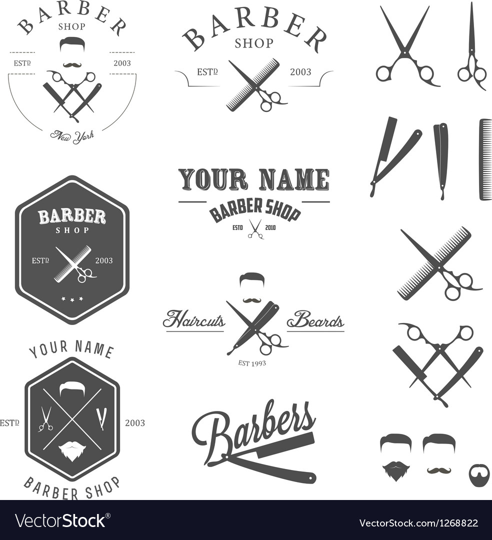 Download Set of vintage barber shop design elements Vector Image