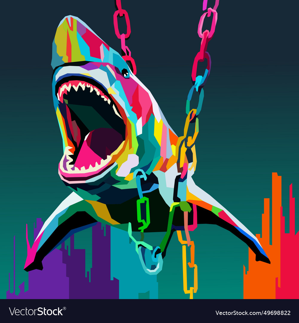 Shark entangled in a chain drawn using art