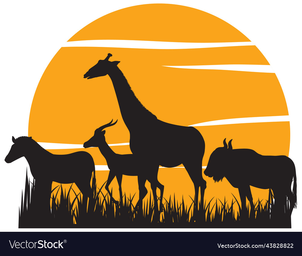 Silhouette wild animals cartoon Royalty Free Vector Image