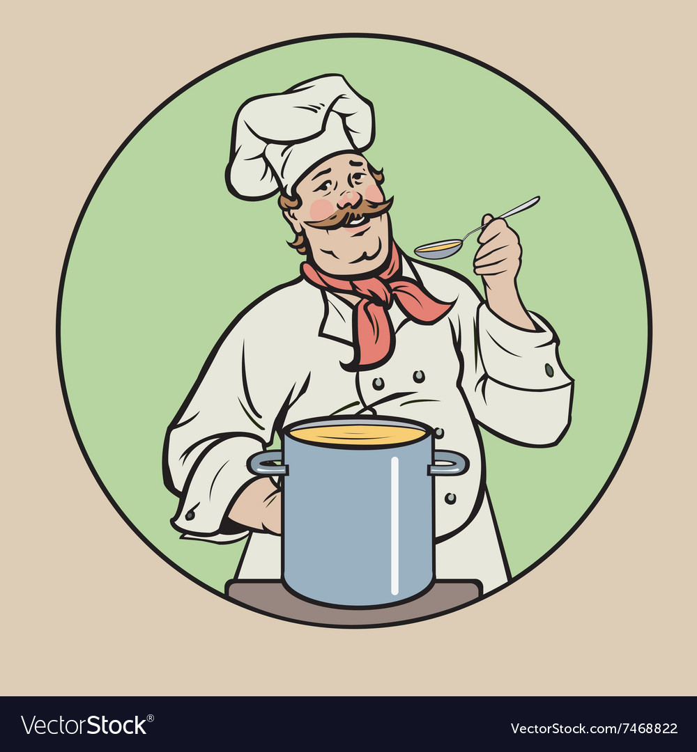 Smiling chef with soup