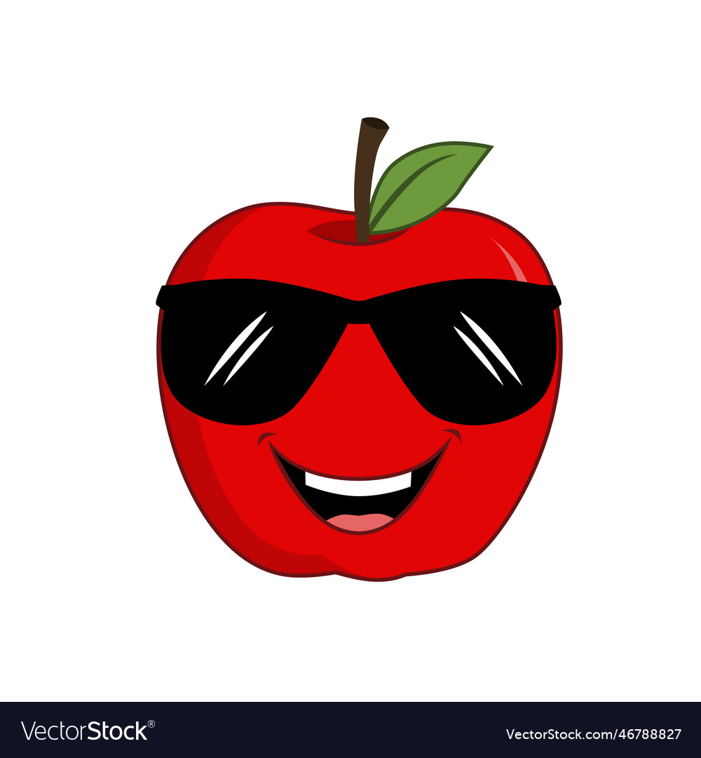 Apple fruit cartoon smiling and wearing glasses