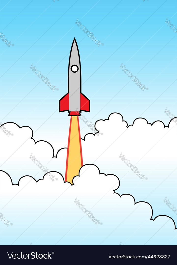 Cartoon rocket launch over a blue sky Royalty Free Vector Cartoon rocket launch over a blue sky Royalty Free Vector