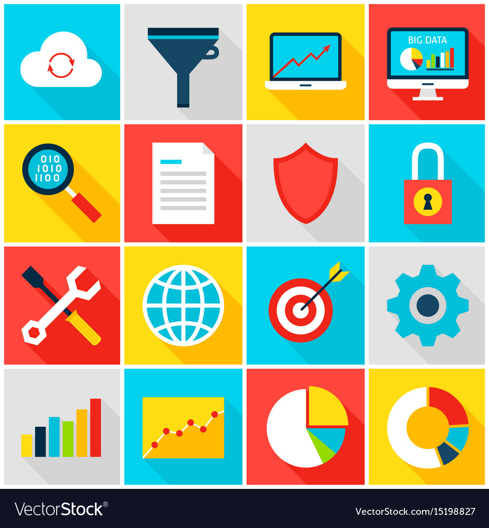 Data Analytics Icons - Flat Style