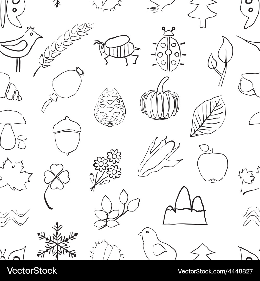 Doodle seamless nature pattern Royalty Free Vector Image