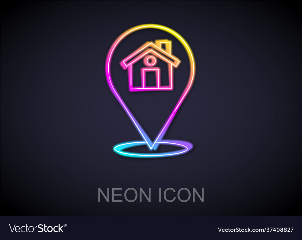 Glowing neon line map pointer with house icon Vector Image Glowing neon line map pointer with house icon