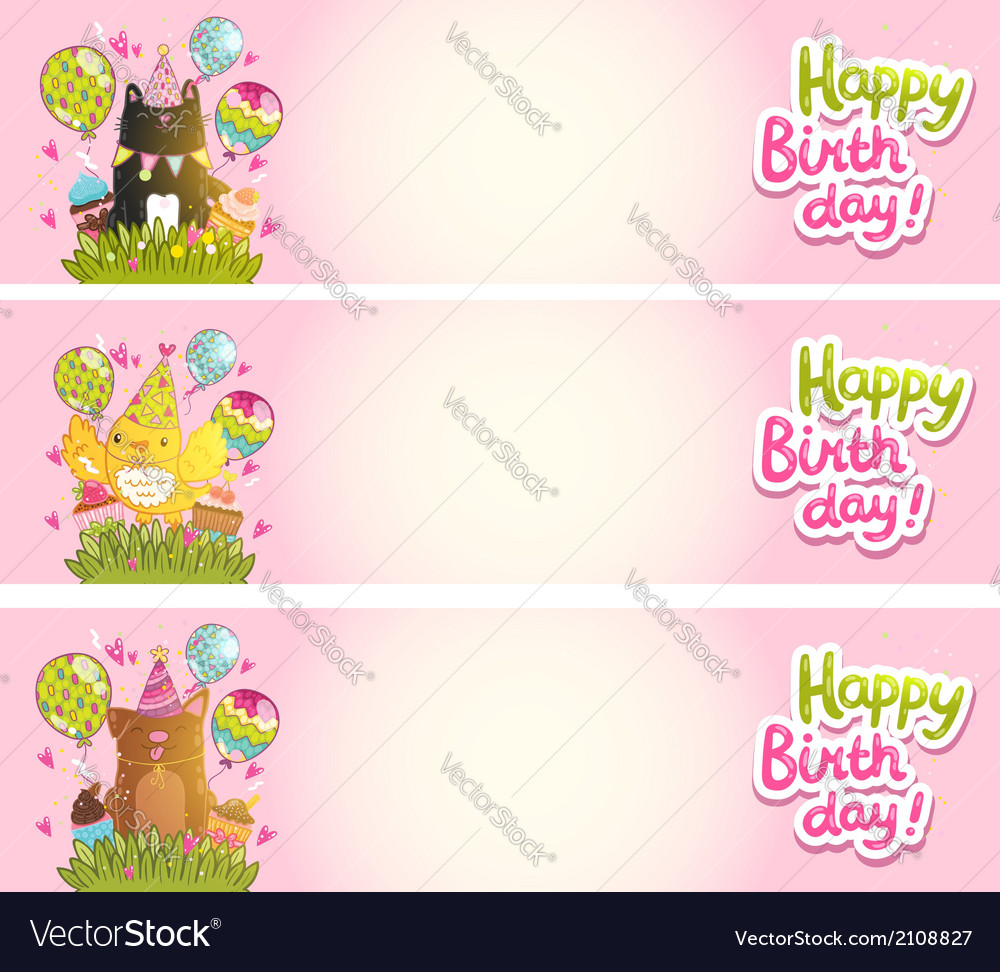 Happy birthday cards with cat dog bird