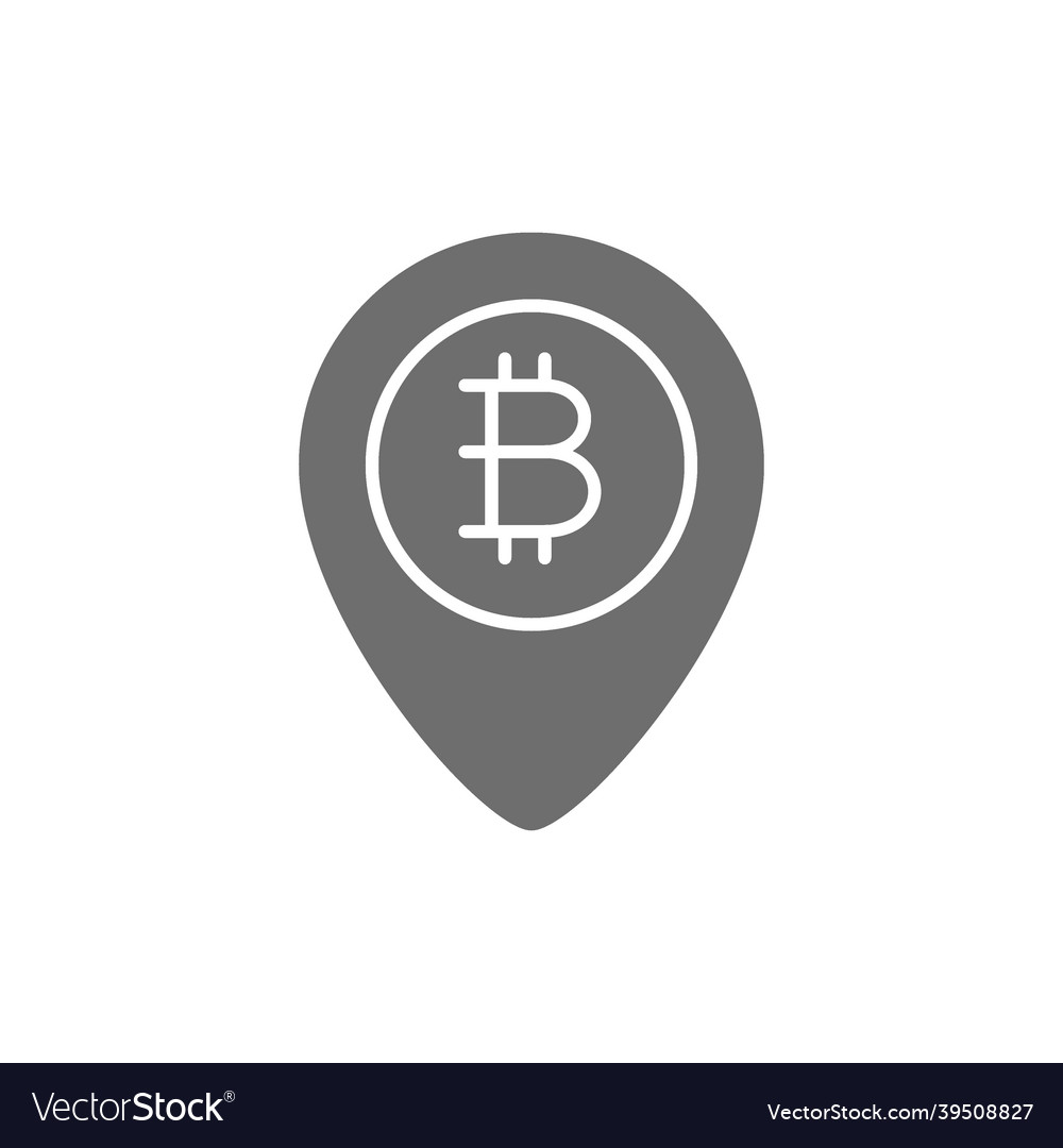 Location mark with bitcoin coin blockchain grey